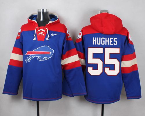 Nike Bills #55 Jerry Hughes Royal Blue Player Pullover NFL Hoodie